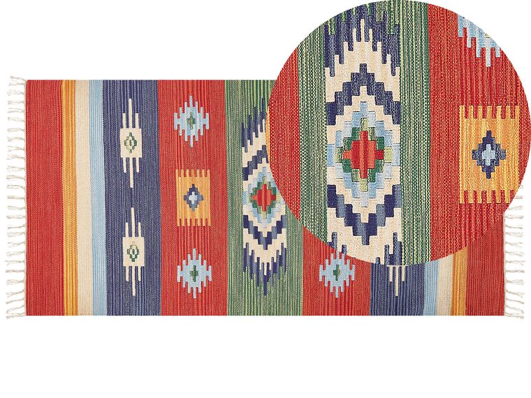 Kelim Teppich Baumwolle mehrfarbig 80 x 150 cm geometrisches Muster Kurzflor KAMARIS_869938