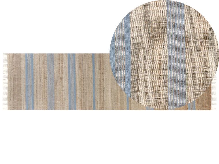 Teppich Jute beige / hellblau 80 x 300 cm Streifenmuster Kurzflor zweiseitig TALPUR_845643