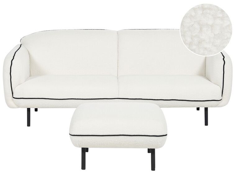 Boucle Sofa with Ottoman White TONSBERG_891136