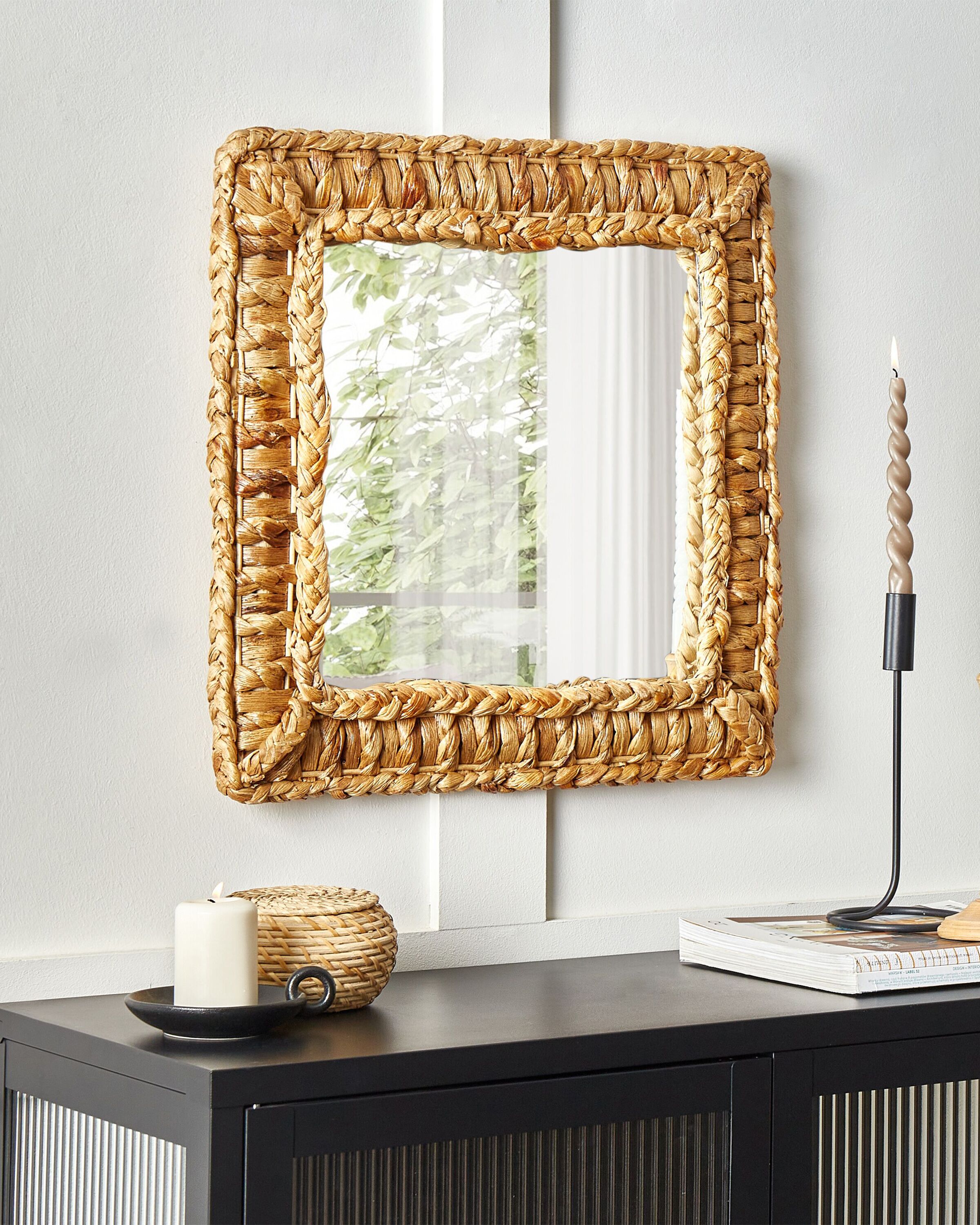 Water Hyacinth Wall Mirror 52 x 52 cm Natural LANGLI | Beliani.co.uk