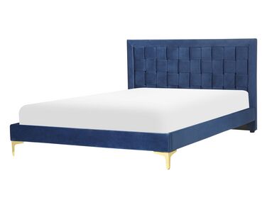 Zamatová posteľ 140 x 200 cm námornícka modrá LIMOUX