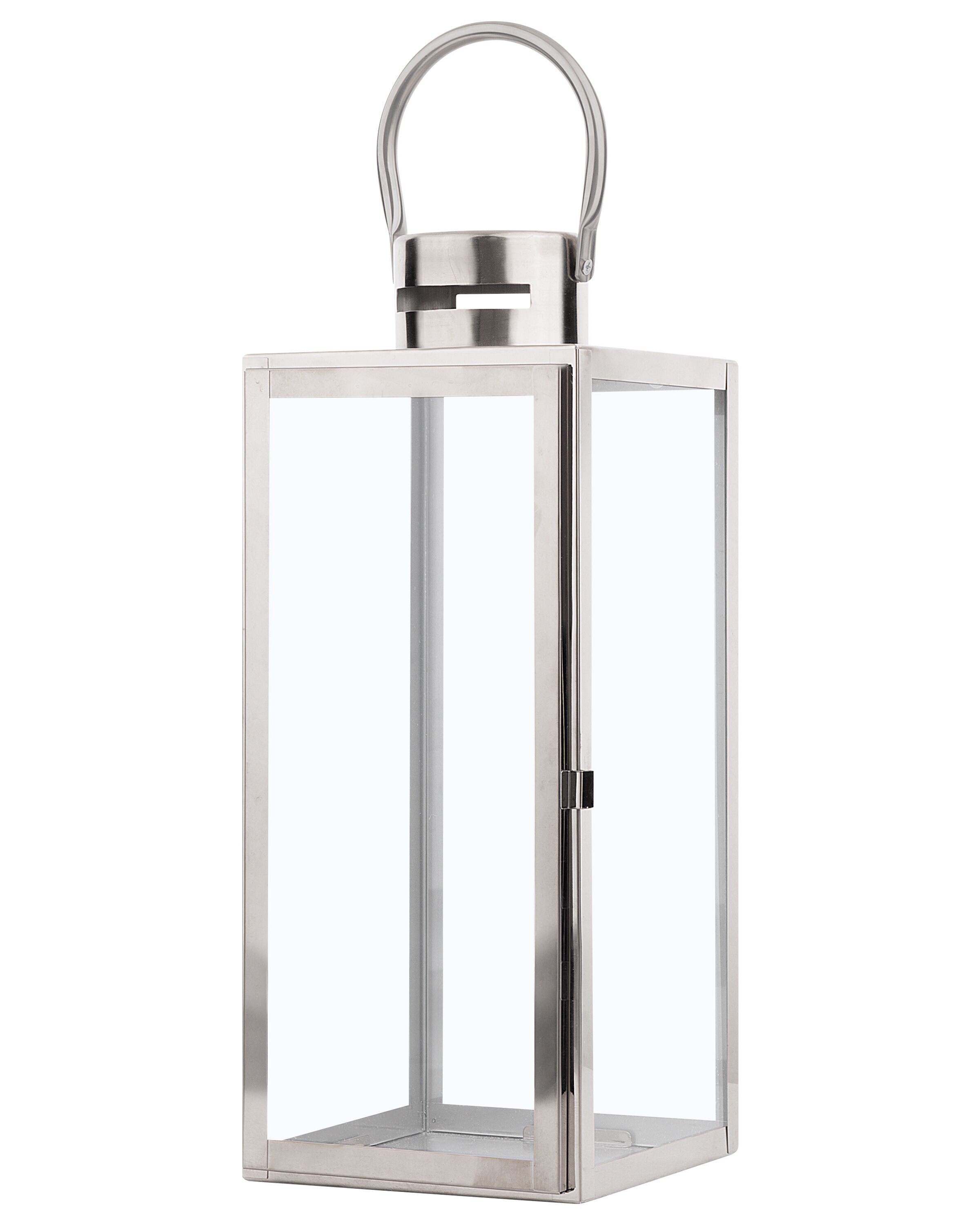 Modern Lantern Candle holder Stainless Steel & Glass in Silver Height 35 cm 