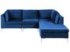 Canapé d'angle modulaire 4 places côté gauche avec ottoman en velours bleu marine EVJA_859931