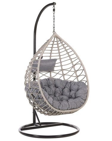 PE Rattan Hanging Chair with Stand Grey ARSITA