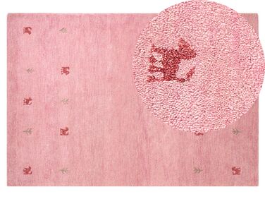 Gabbeh Teppich Wolle rosa 140 x 200 cm Tiermuster Hochflor YULAFI