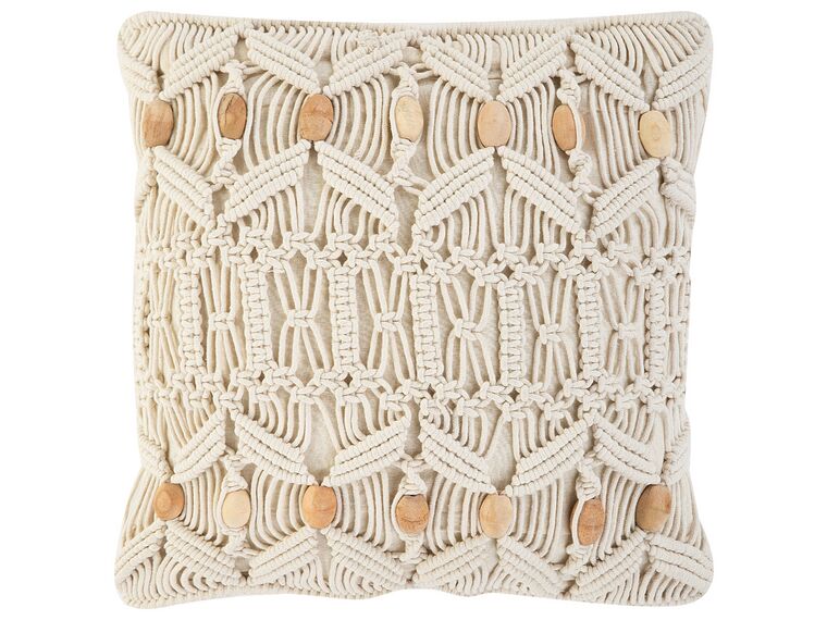 Cotton Macrame Cushion 45 x 45 cm Beige NICAEA_753188