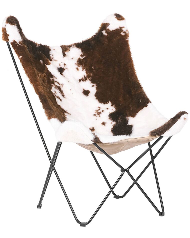 Fabric Armchair Cowhide Pattern Brown with White NYBRO_788680