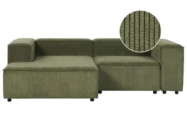 Canapé d'angle à droite 2 places modulable en velours côtelé vert APRICA