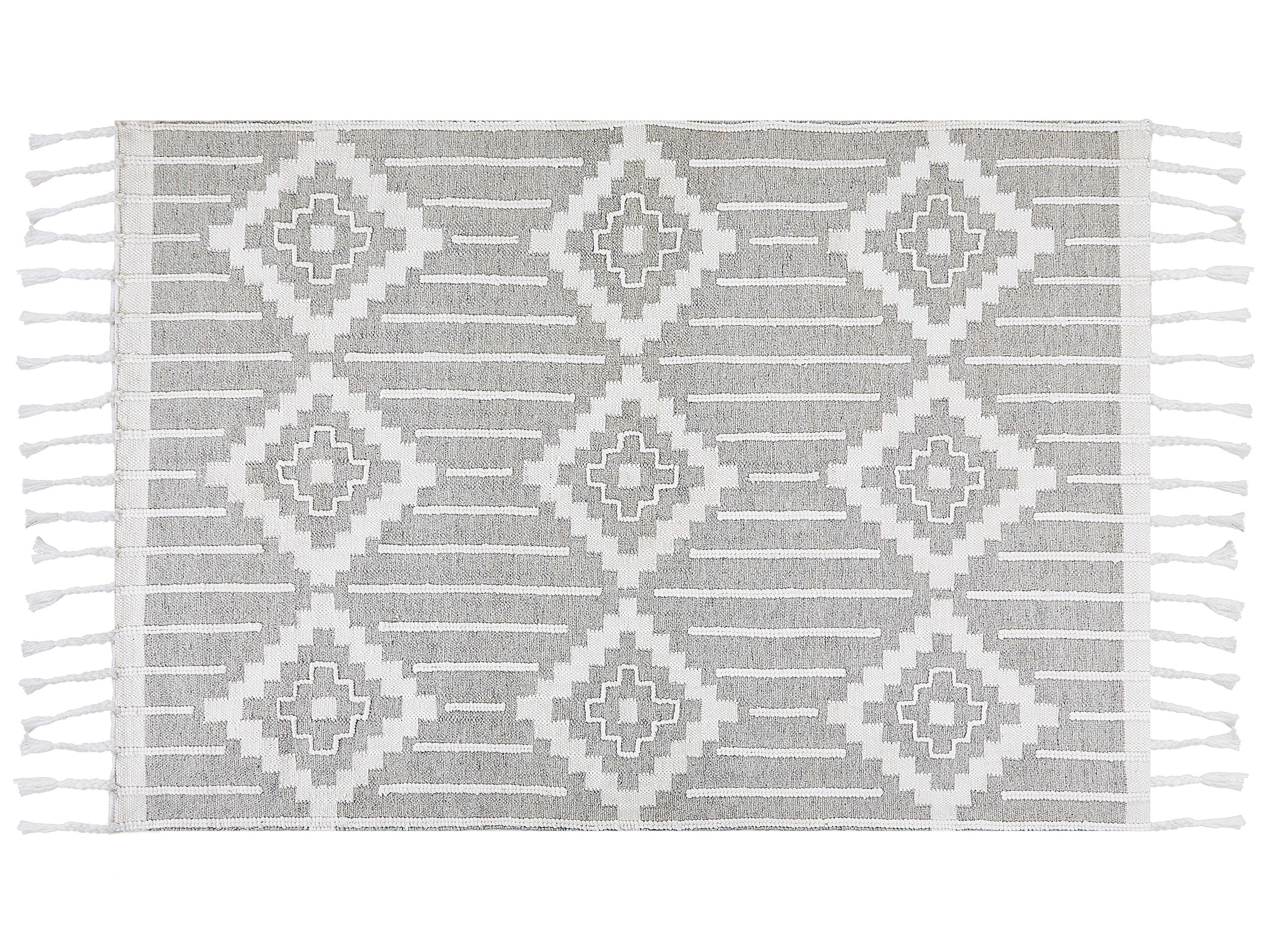 Outdoor Teppich grau / weiß 160 x 230 cm orientalisches Muster Kurzflor  TABIAT
