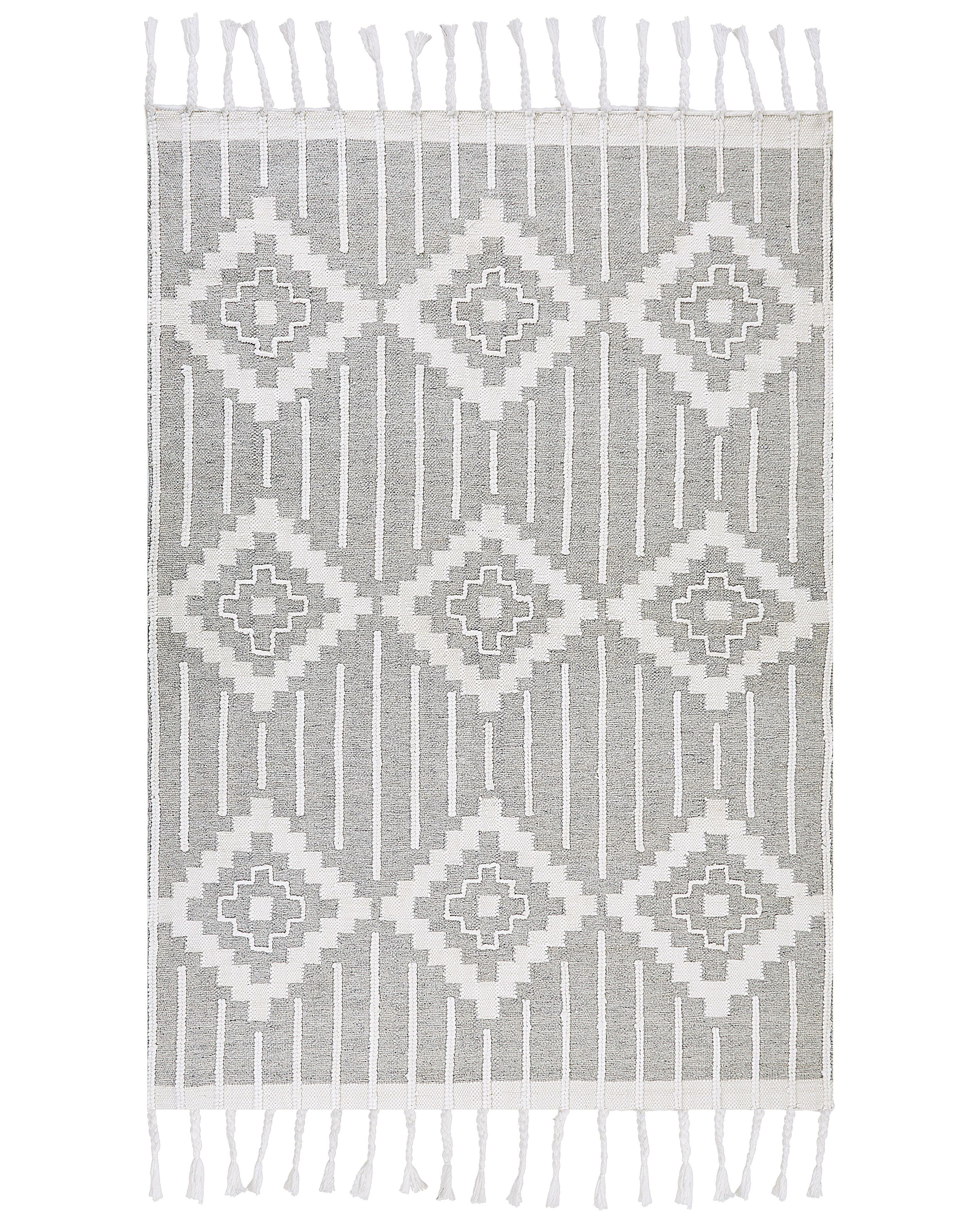 Outdoor Teppich grau / weiß 160 x 230 cm orientalisches Muster Kurzflor  TABIAT