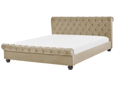 Łóżko welurowe 180 x 200 cm beżowe AVALLON