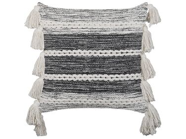 Cotton Cushion with Tassels 45 x 45 cm Black and White ROCHEA