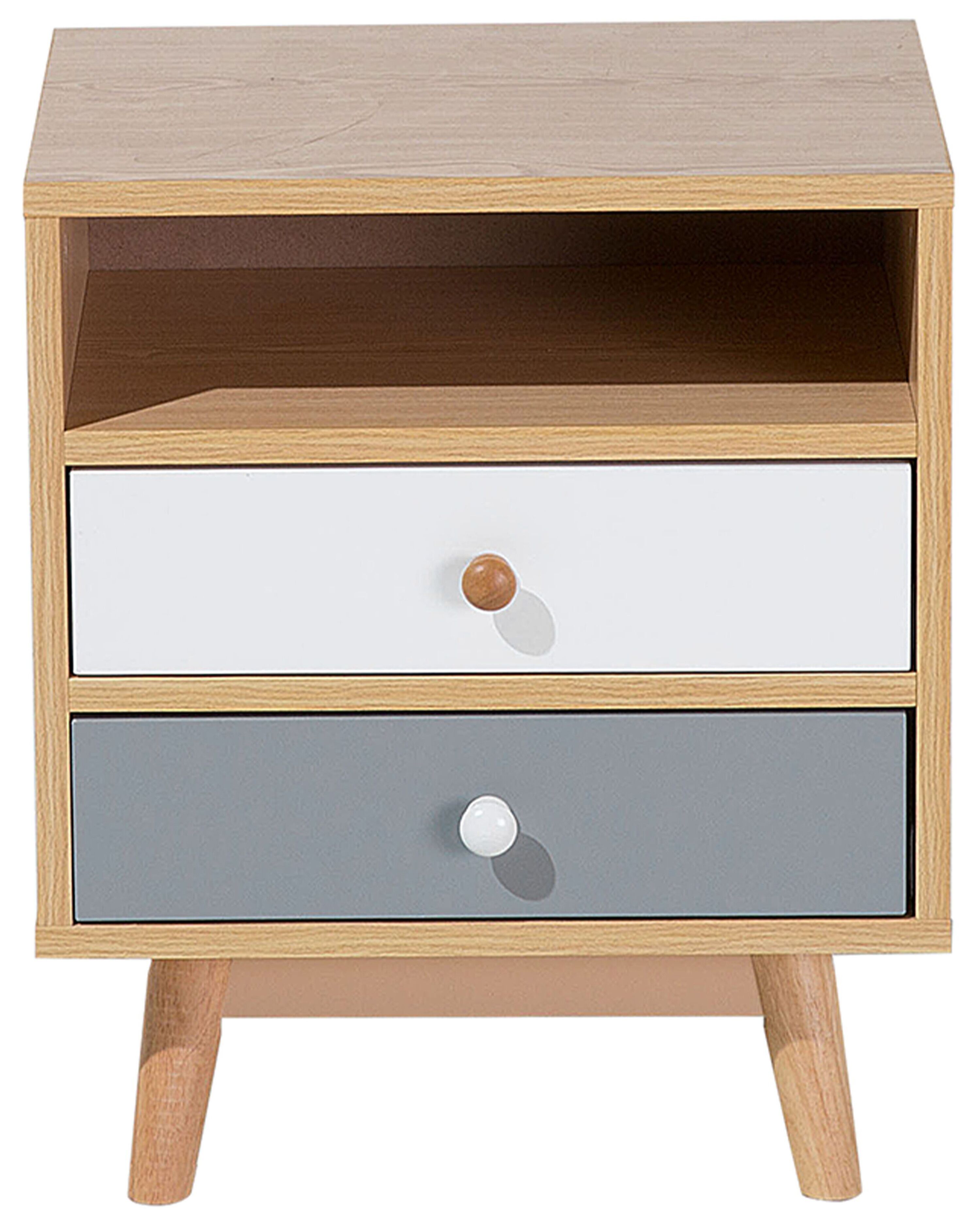 Comodino Beliani Con 2 Cassetti In Rattan, MDF Nero E Gambe In Legno, Stile Boho Per Camera Da Letto - 2
