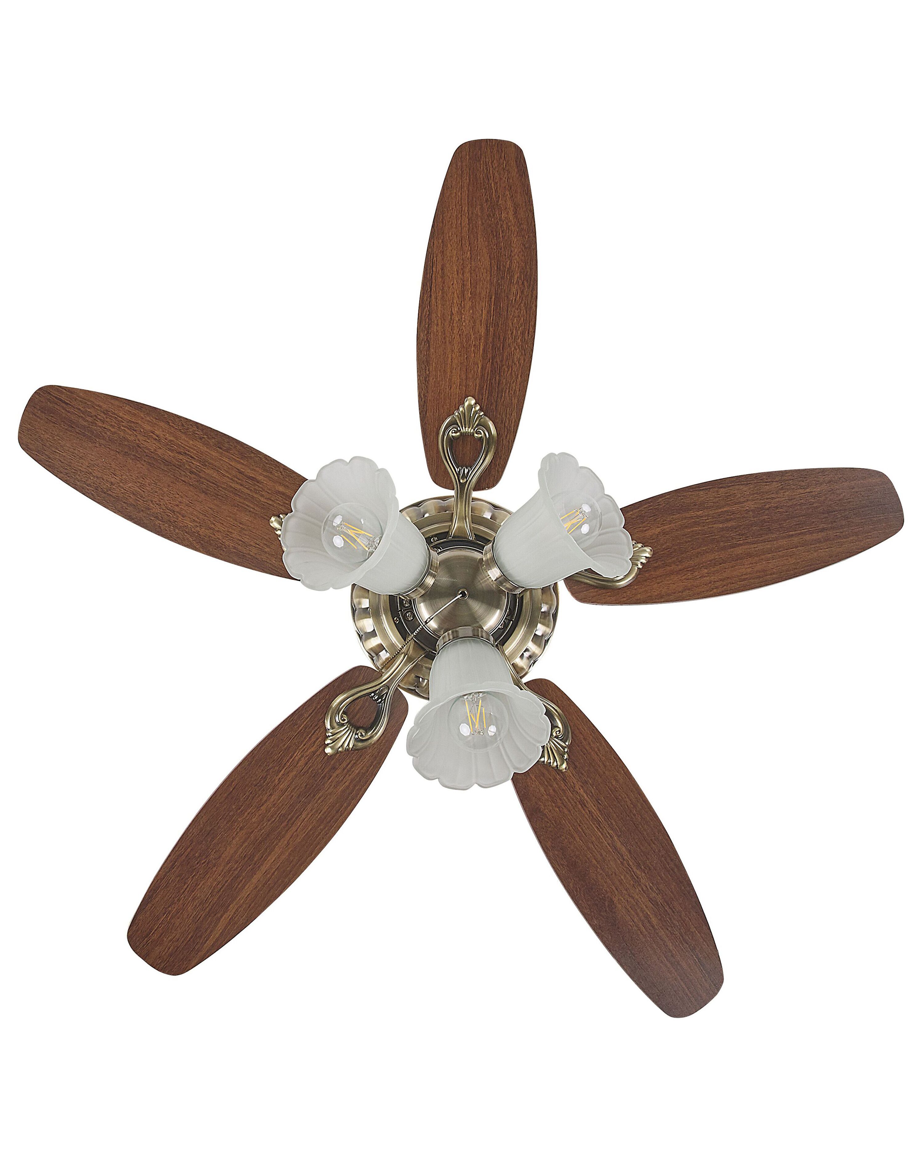 Deckenventilator mit Licht dunkler Holzfarbton / gold NADELA | Beliani.ch