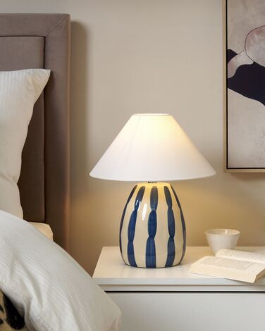 Ceramic Table Lamp Light Beige and Blue LUCHETTI
