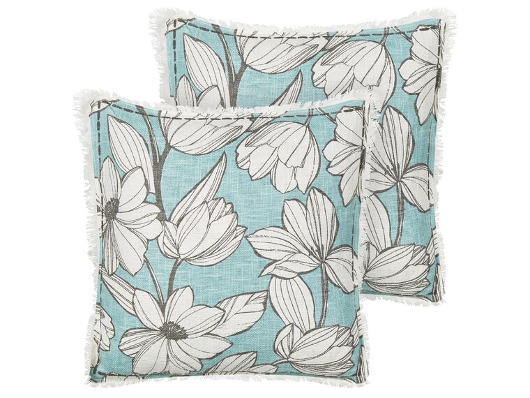 Conjunto 2 almofadas padrão floral em algodão azul e branco 45 x 45 cm CYANOTIS_892741