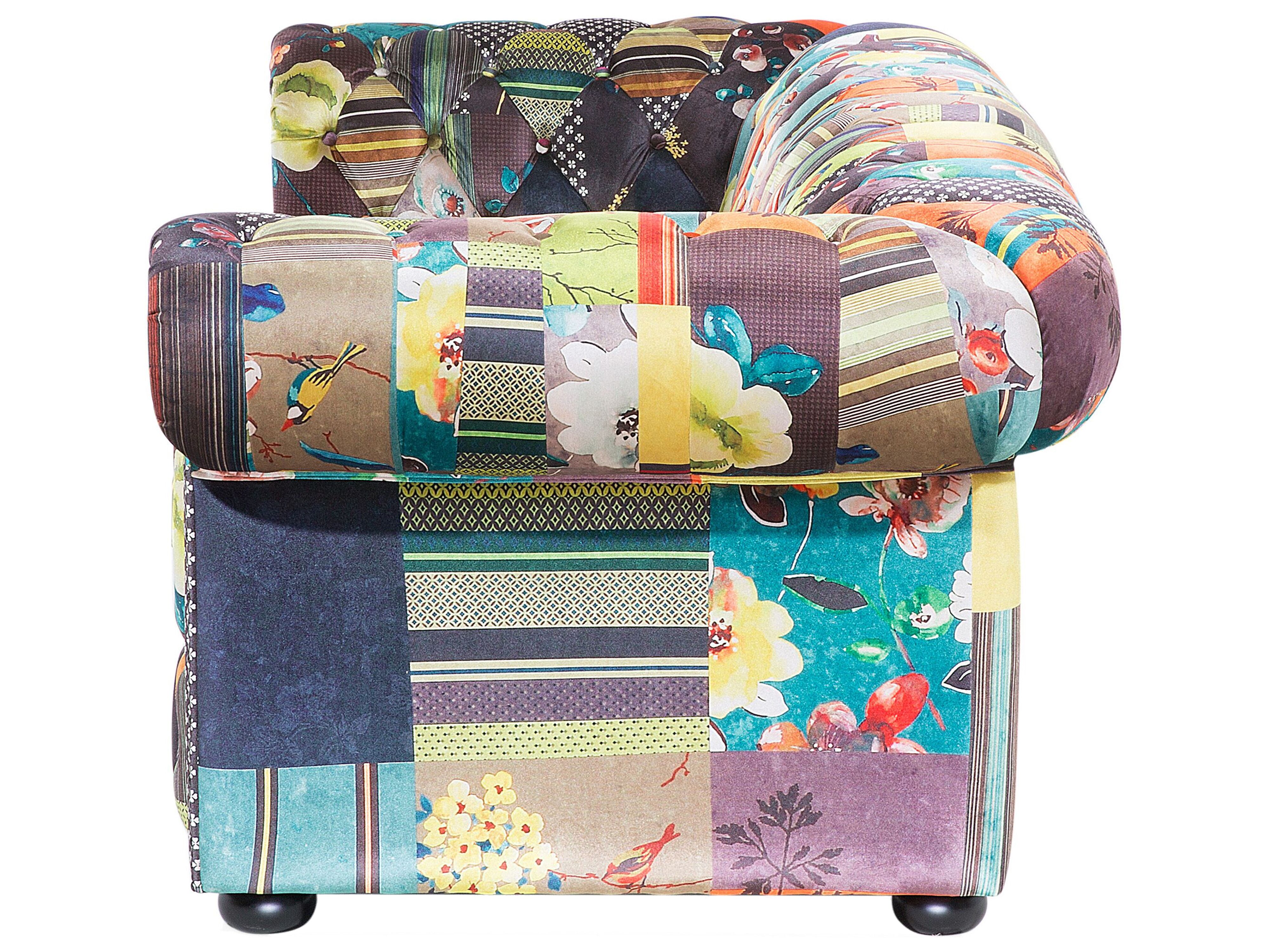 Sofa 3-osobowa patchworkowa żółta CHESTERFIELD