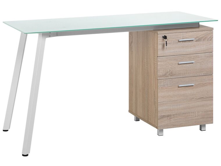 Schreibtisch weiß / heller Holzfarbton 130 x 60 cm 3 Schubladen MONTEVIDEO_720505