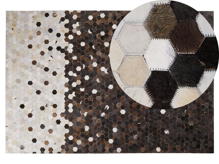 Dywan patchwork skórzany 140 x 200 cm brązowo-beżowy EYIM_764659