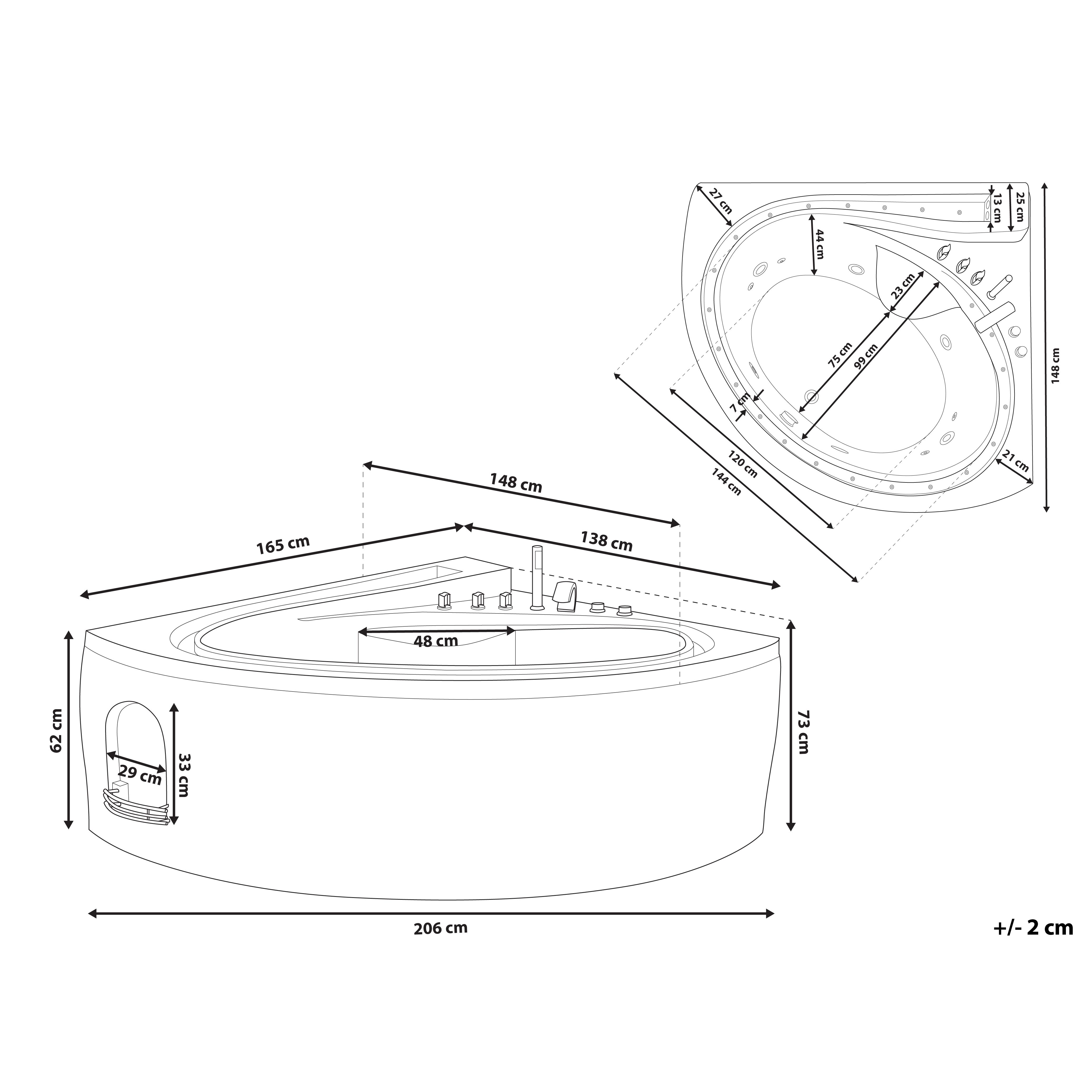 Wanna narożna LED z hydromasażem biała PELICAN