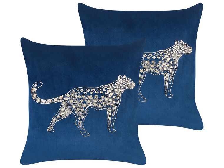 Set of 2 Velvet Cushions Animal Motif 45 x 45 cm Navy Blue MARULA_854601