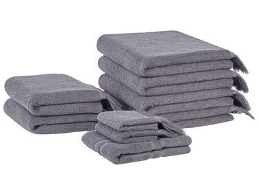 Conjunto de 9 toalhas em algodão cinzento ATIU