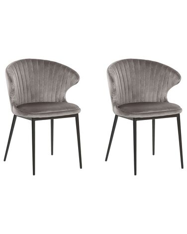 Conjunto de 2 sillas de comedor de terciopelo gris/negro AUGUSTA