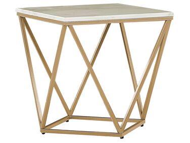 Table appoint carrée effet marbre beige / pied or 50 x 50 cm MALIBU