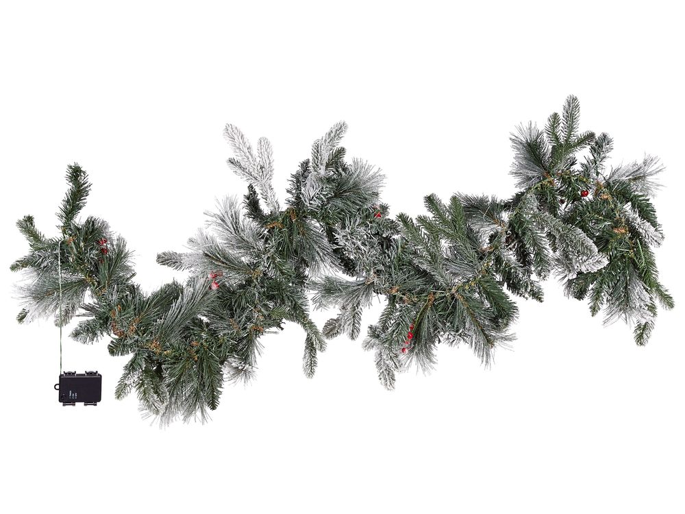 PreLit Snowy Christmas Garland 180 cm White WHITEHORN Beliani.co.uk