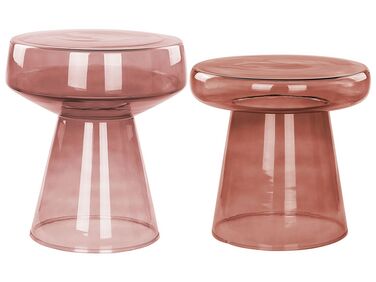 Set of 2 Glass Side Tables Dark Red LAGUNA/CALDERA