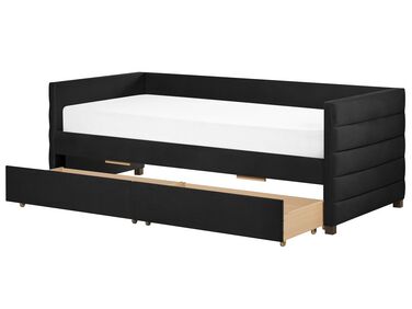Tagesbett Samtstoff schwarz mit Bettkasten 90 x 200 cm MARRAY
