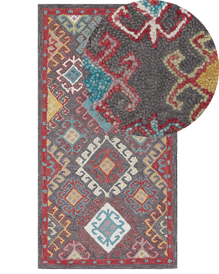 Teppich Wolle mehrfarbig 80 x 150 cm Kurzflor FINIKE_830943
