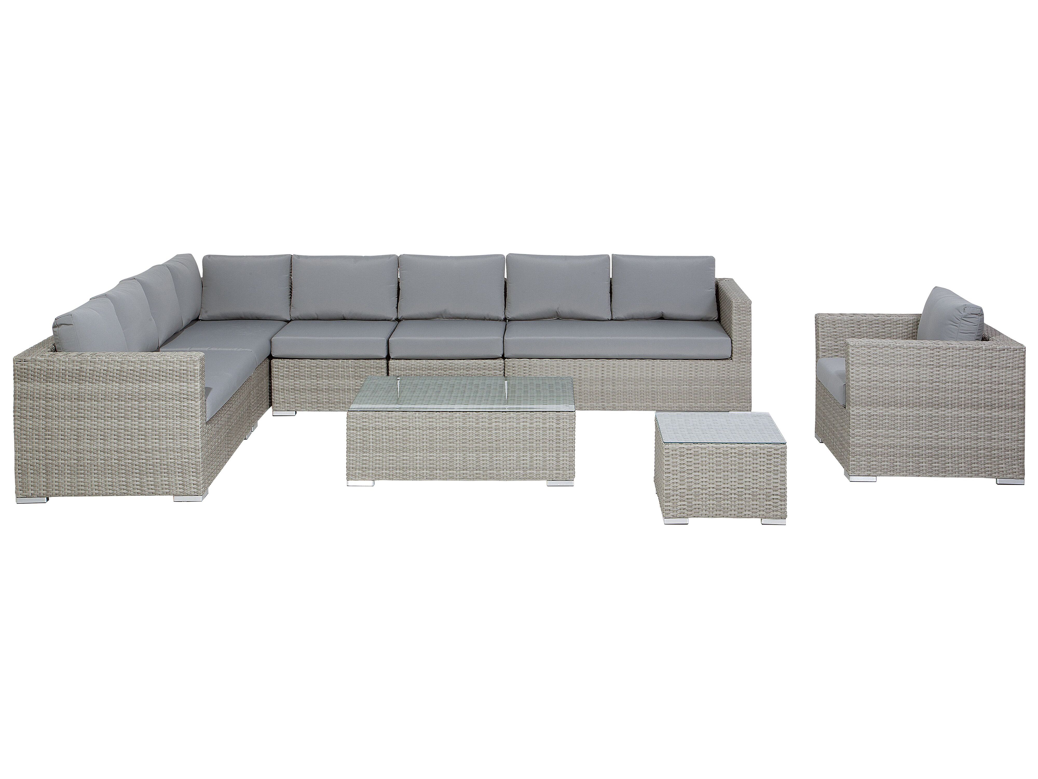 8 Seater Rattan Garden Lounge Set Grey Xxl Beliani No Gartenmöbel Rattan Lounge Set