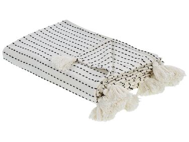 Decke Baumwolle cremeweiß mit Quasten 220 x 240 cm MODAR