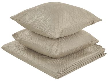 Komplet narzuta na łóżko z poduszkami tłoczona 160 x 220 cm szarobeżowy SHUSH