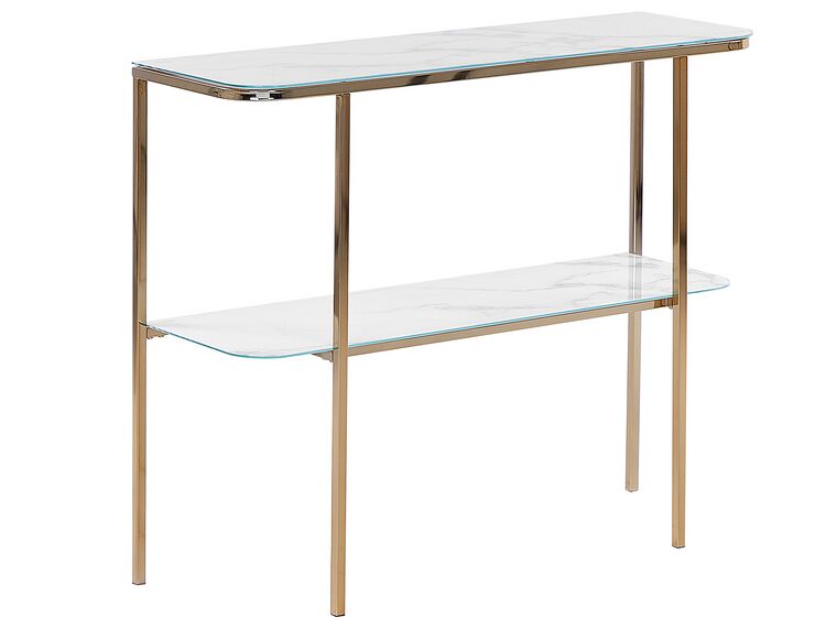 Glass Top Console Table Marble Effect White with Gold CALVERT_823508