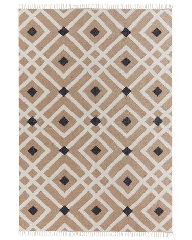 Teppich Jute beige / schwarz 160 x 230 cm geometrisches Muster Kurzflor ESENCIK