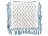 Fringed Cotton Cushion Floral Pattern 45 x 45 cm White and Blue PALLIDA_839141