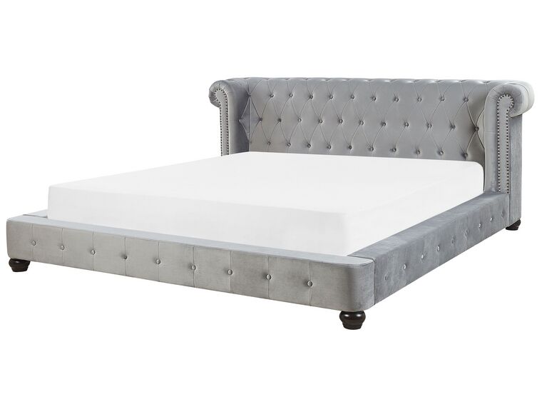 Zamatová posteľ 180 x 200 cm sivá CAVAILLON_791638