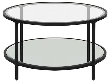 Glass Top Coffee Table with Mirrored Shelf Black BIRNEY