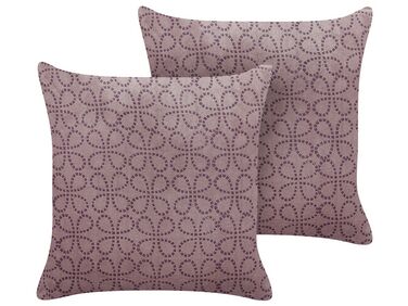 Set of 2 Velvet Cushions Geometric Pattern 45 x 45 cm Pink LARKSPUR