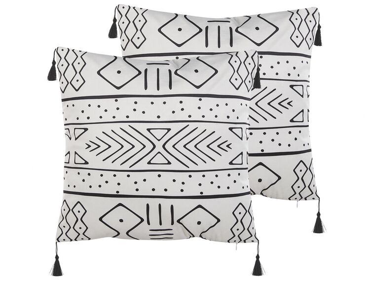 Set of 2 Velvet Cushions Geometric Pattern 45 x 45 cm White and Black SCHEFFLERA_815372