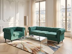 Vihreä samettiverhoiltu sohvaryhmä CHESTERFIELD Vihreä samettiverhoiltu sohvaryhmä CHESTERFIELD