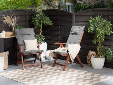 Set of 2 Acacia Garden Folding Chairs with Grey Cushions TOSCANA