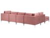 6 personers u-sofa med fodskammel lyserød velour EVJA_858765