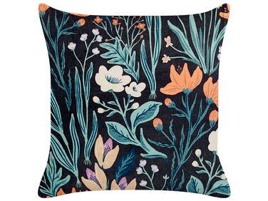 Velvet Cushion with Flower Pattern 45 x 45 cm Black and Green OSMUNDA