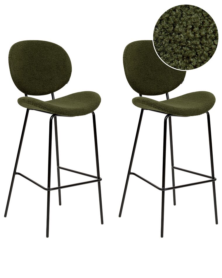Conjunto de 2 sillas de bar de bouclé verde oscuro LUANA_886383