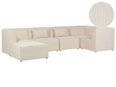 Canapé d'angle côté gauche modulable 5 places en velours côtelé beige avec ottoman LEMVIG