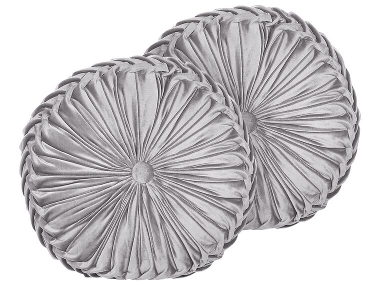 Set of 2 Velvet Cushions with Pleats ⌀ 40 cm Grey UDALA_854725