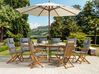 8 Seater Acacia Wood Garden Dining Set with Beige Parasol and Grey Cushions MAUI_756438